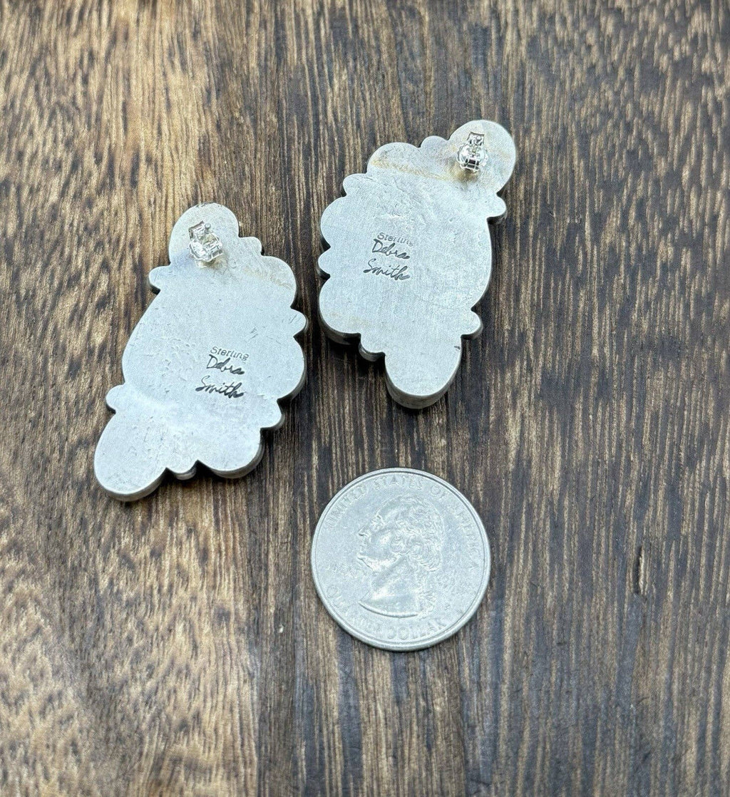 Navajo Handmade Sterling Silver Sonoran Gold Turquoise Half Cluster Earrings